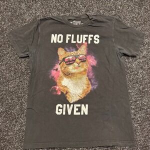 Black Matter No Fluffs Given Cat Graphic Tee Shirt Black Large Space Sunglasses